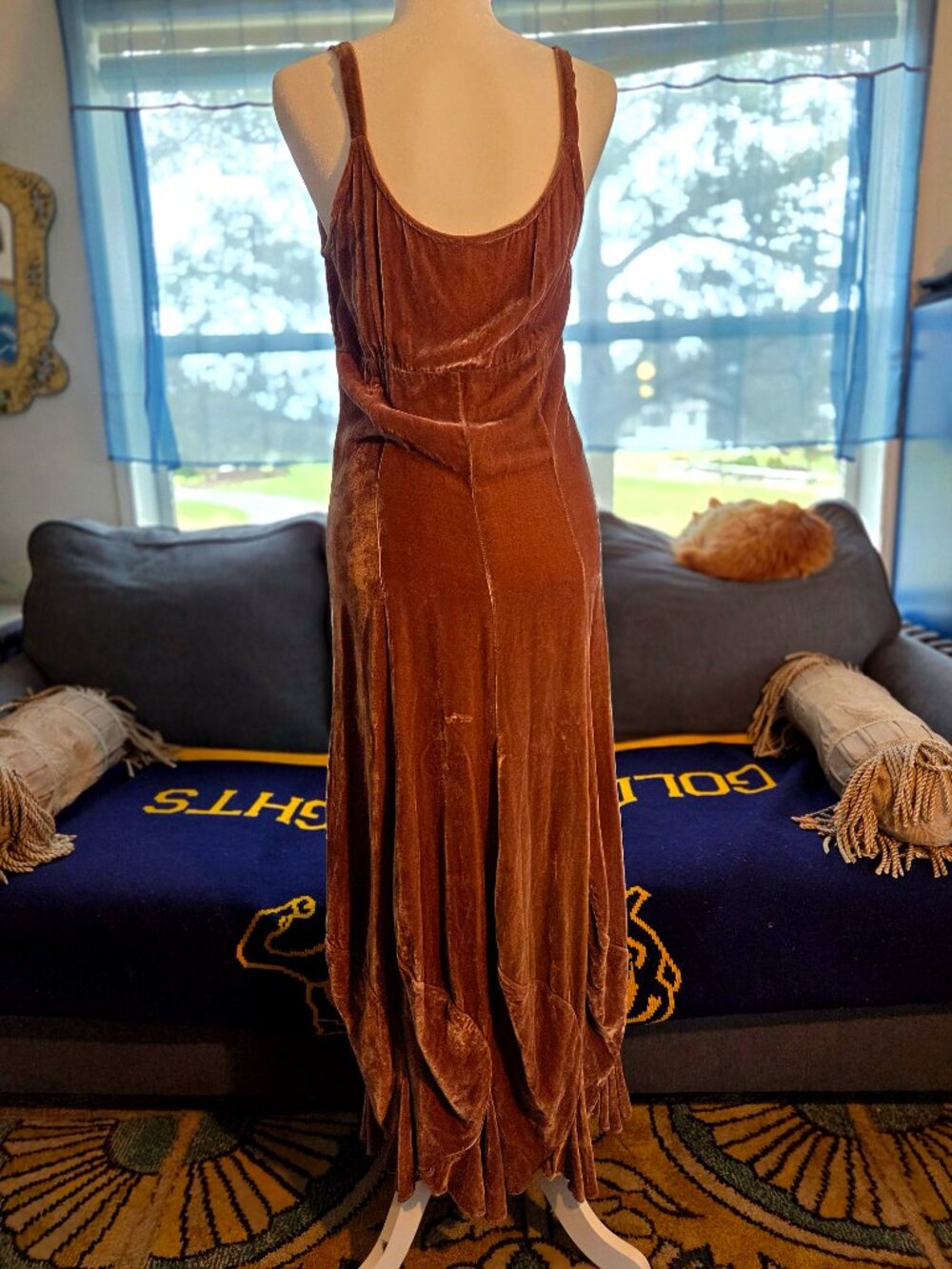 1920s Vintage Brown (Burnout) Velvet Dress - Women's Small - Excellent Condition - Picture 2 of 3